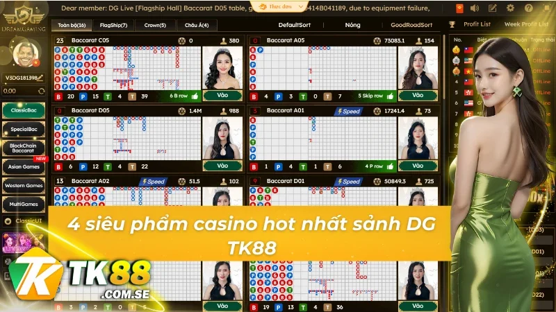 Điểm danh 4 tựa game casino sảnh DG tại TK88 nên thử